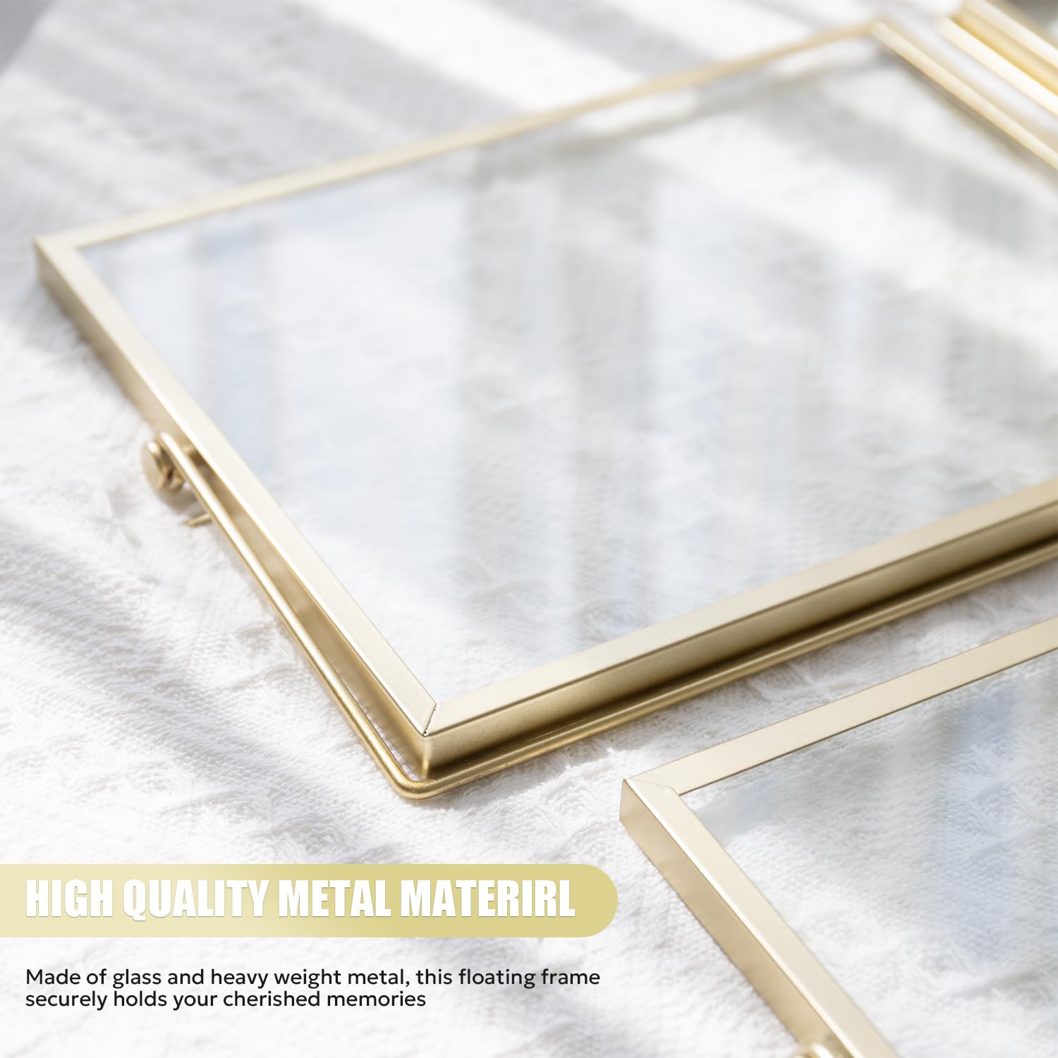 AceList 6x8 Picture Frame Set of 3 for 4x6 Picture - Gold Metal Floating Photo Frame with Glass Cover - 6x8 Frame Gold Picture F